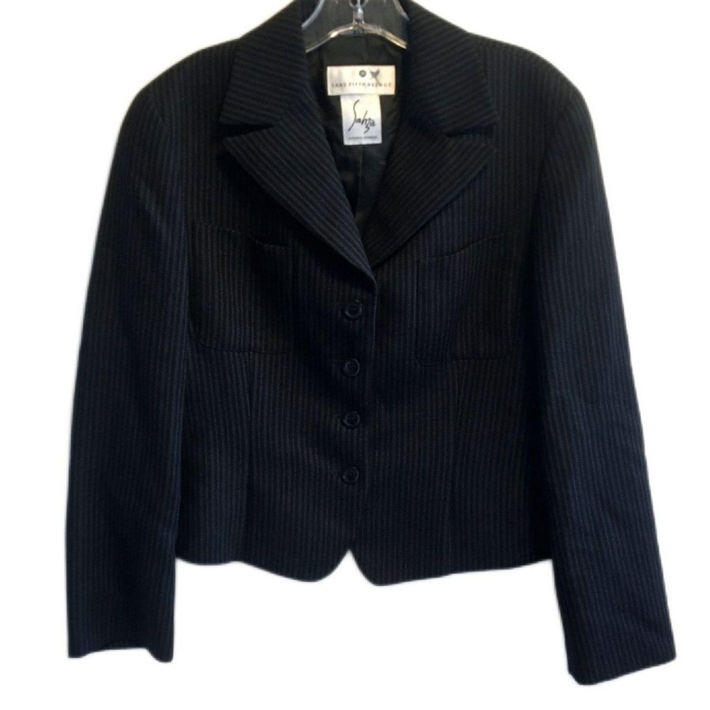 Sahza‎ Womens Blazer 10 Wool Black Pinstripe Long Sleeve Italy Career Whmsigoth